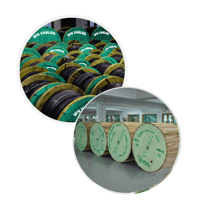 Finished OFS cable drums prepared for dispatch